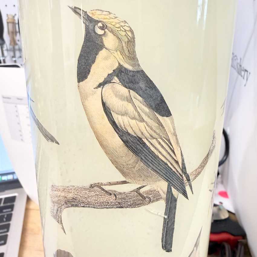 Reverse Handmade Decoupage Bird Lamp, Artisan Small Decoupage Lamp, Vintage Nature Bird Light