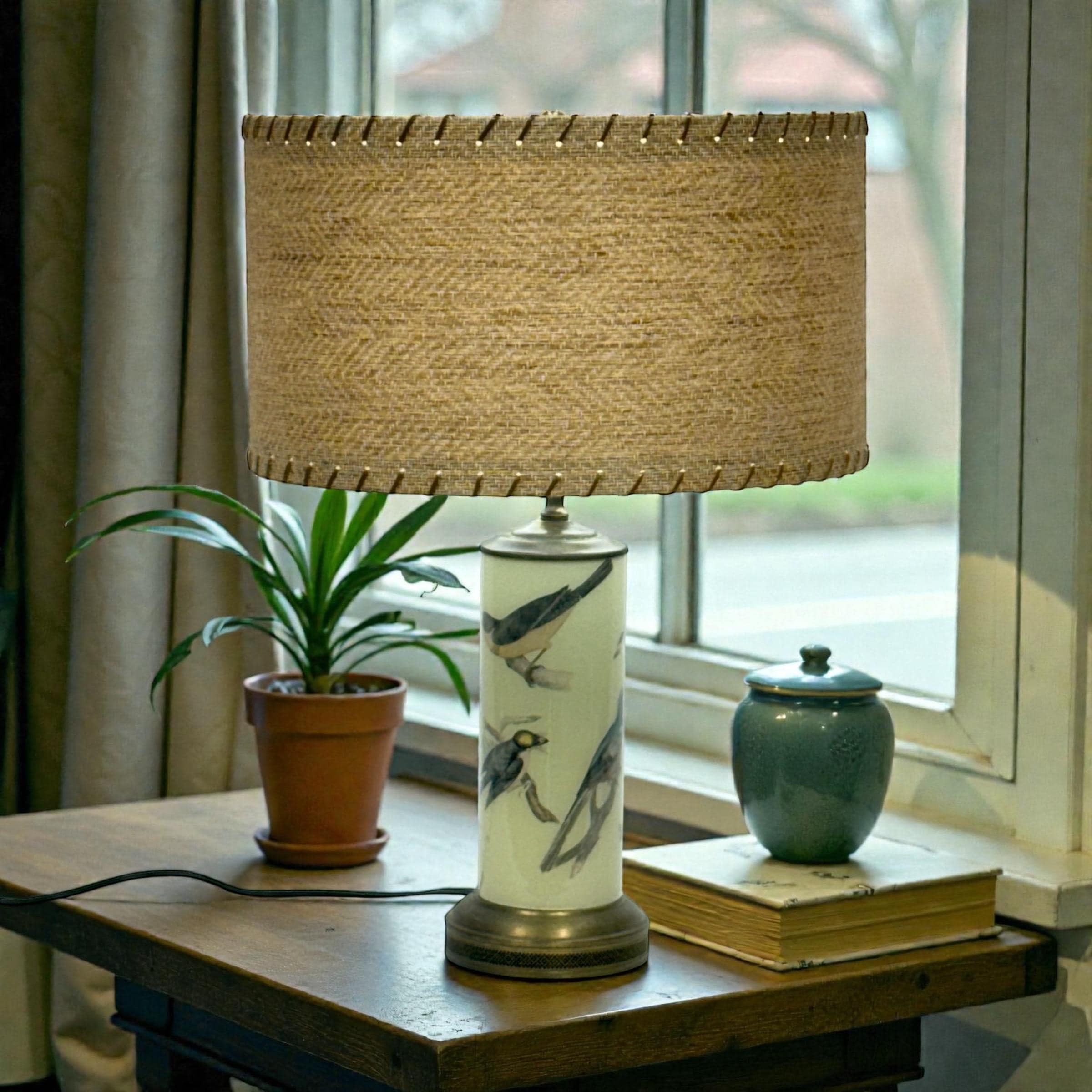 Reverse Handmade Decoupage Bird Lamp, Artisan Small Decoupage Lamp, Vintage Nature Bird Light
