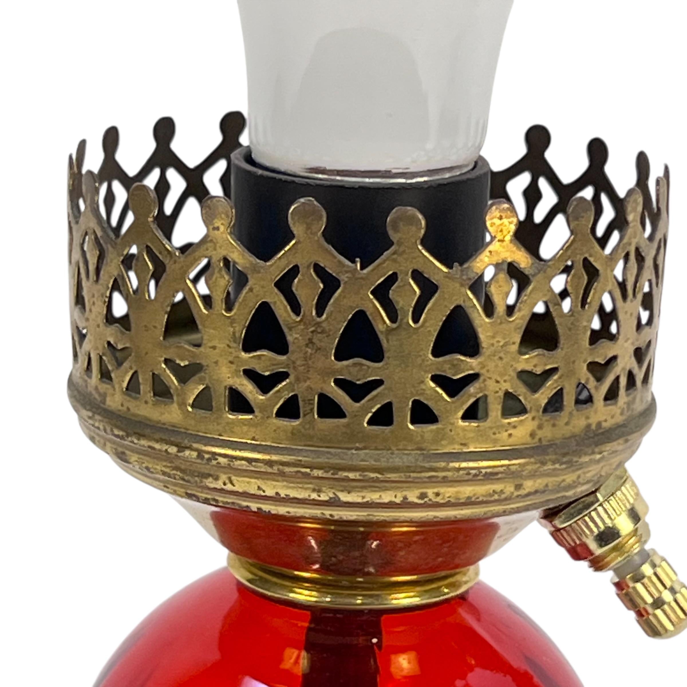 Small Red Glass and Brass Vintage Lamp