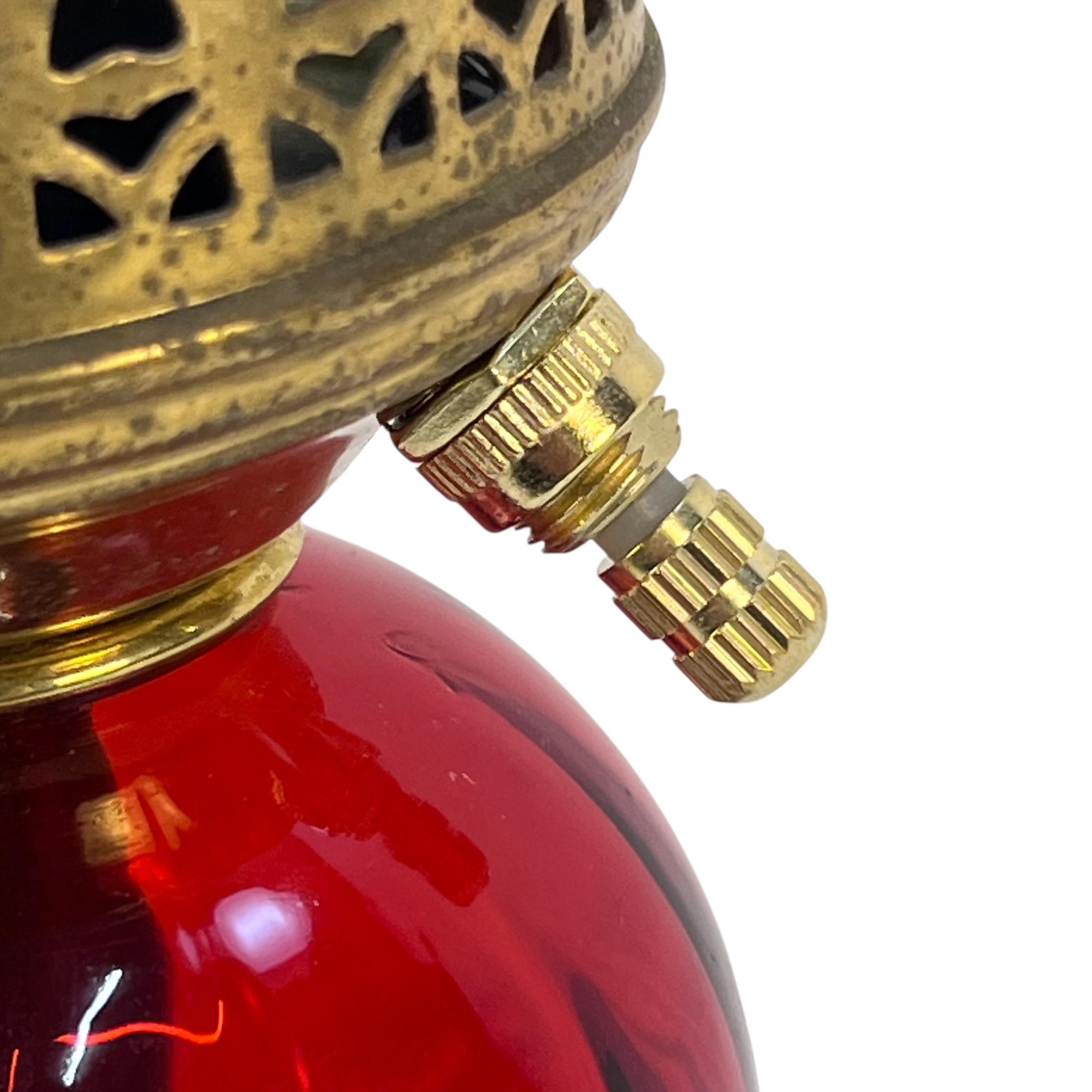 Small Red Glass and Brass Vintage Lamp