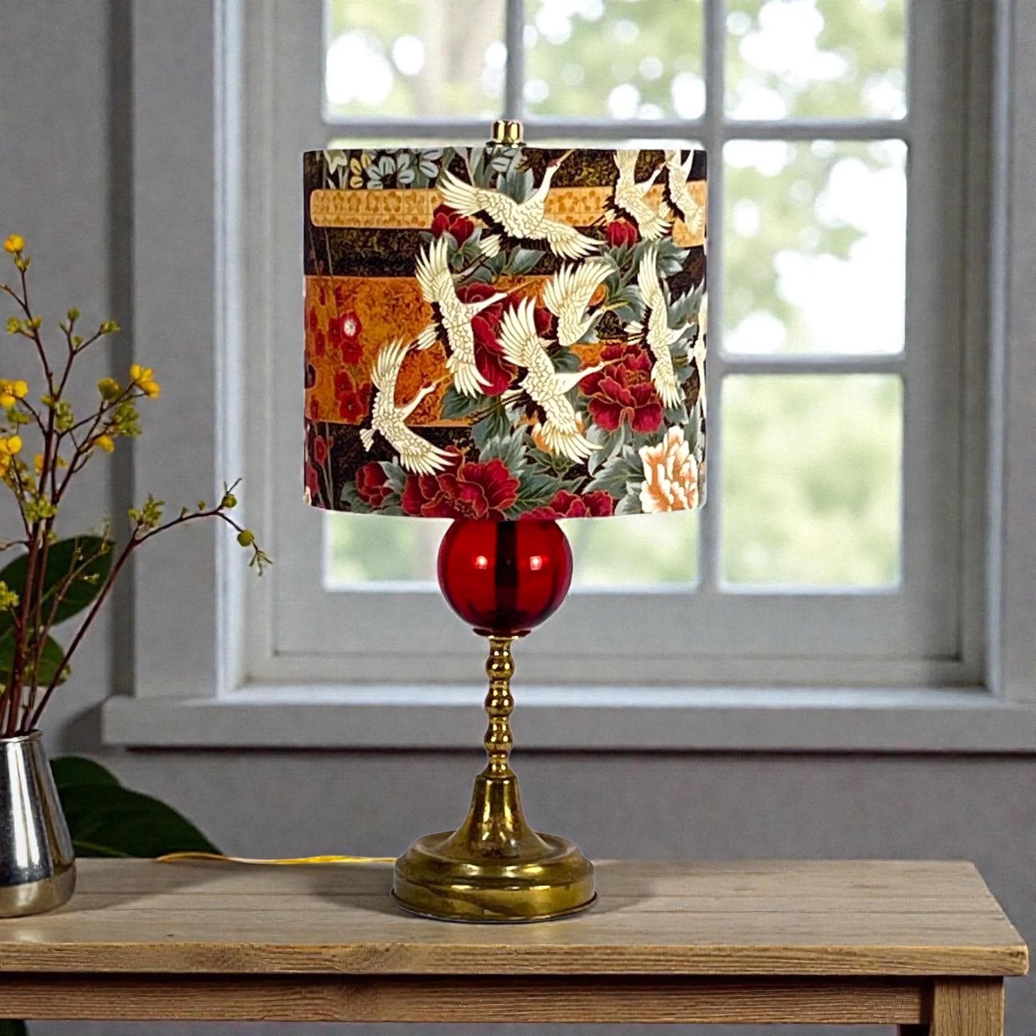 Small Red Glass and Brass Vintage Lamp