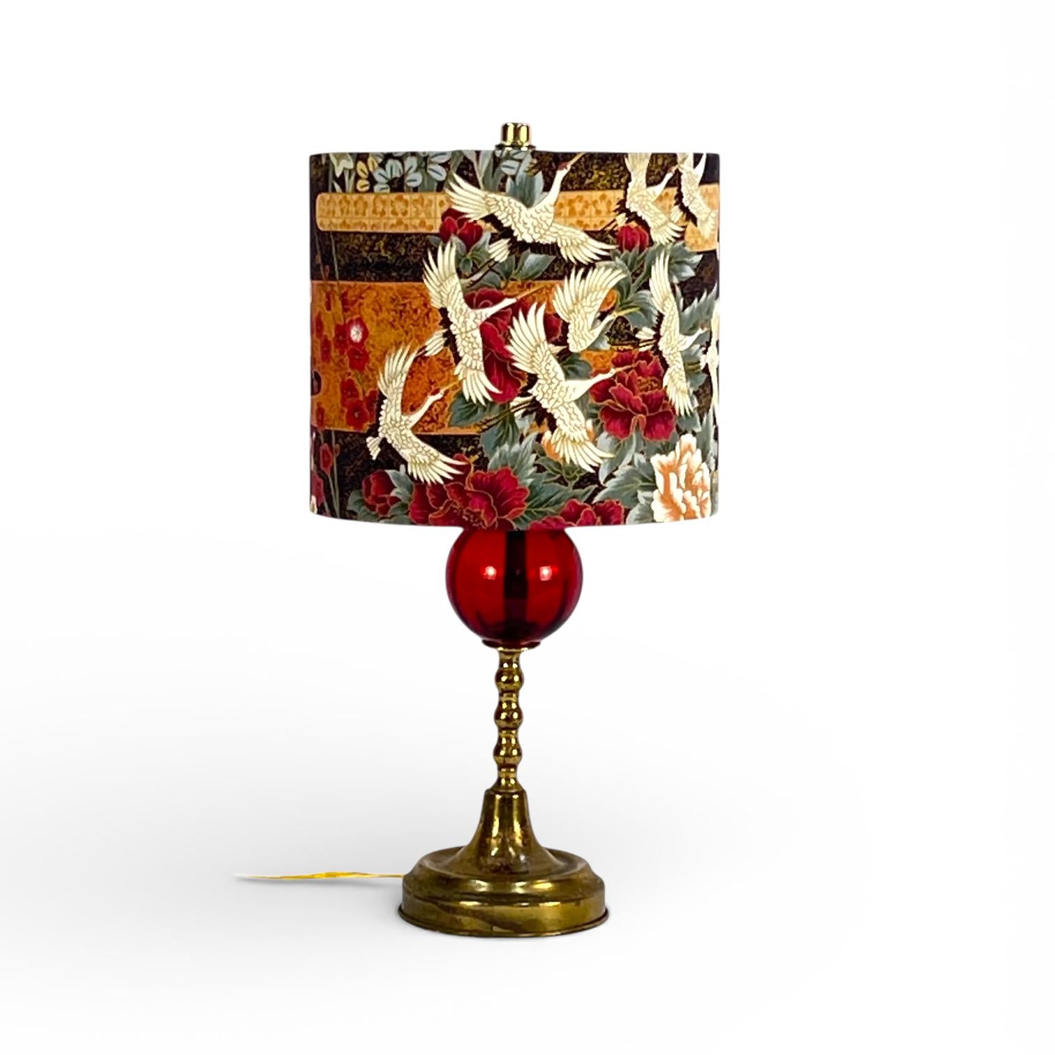Small Red Glass and Brass Vintage Lamp