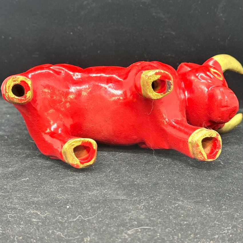 Mcm Red Bull Ceramic, Vintage Sculptural Mcm Red Bull, Figurine Red Ceramic