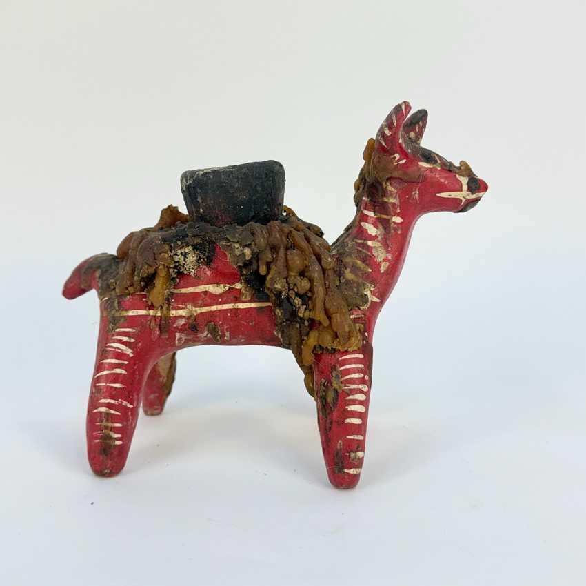 Vintage Alpaca Shaped Nahua Chililico Hidalgo Mexican Folk Art Candle Holder