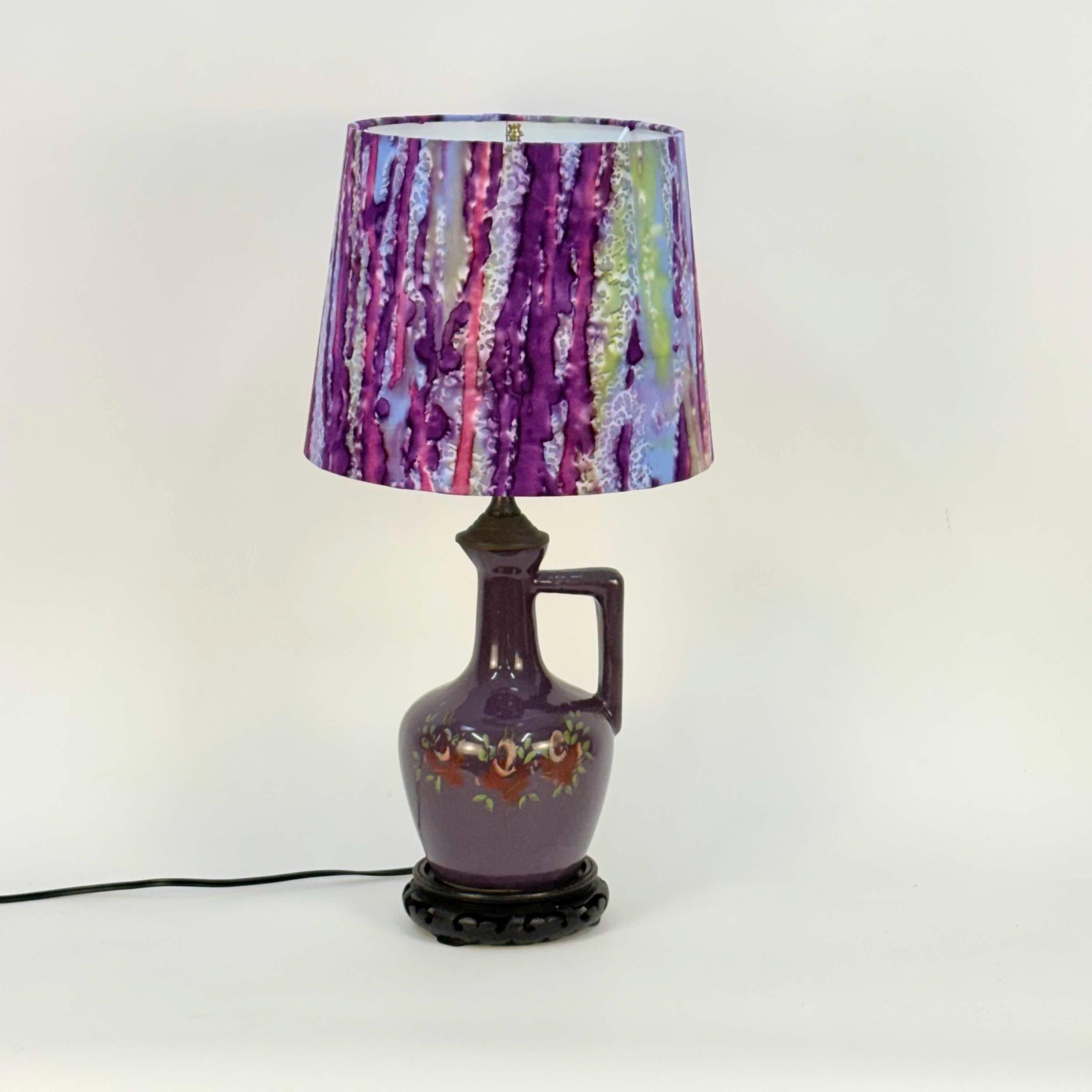 Small 10 Inch Empire Lampshade with Purple Watercolor Batik Fabric