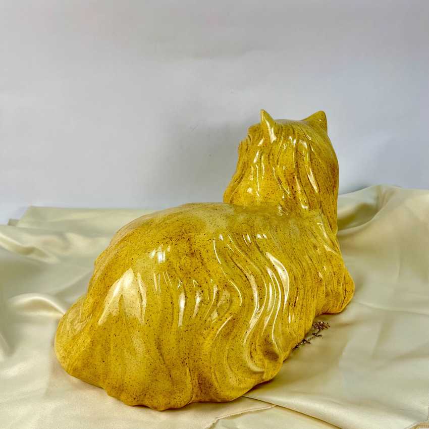 Life Size Vintage Light Brown Ceramic Cat