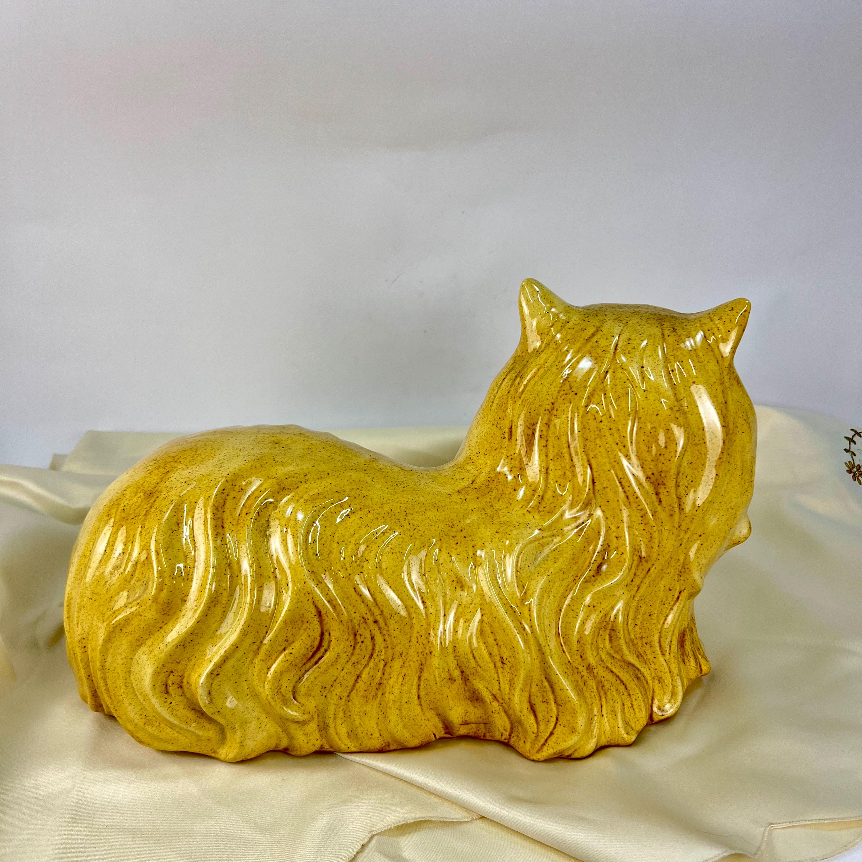 Life Size Vintage Light Brown Ceramic Cat