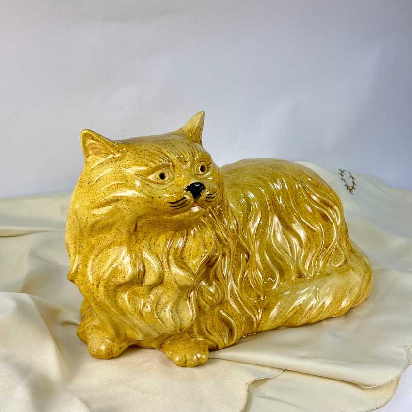 Life Size Vintage Light Brown Ceramic Cat