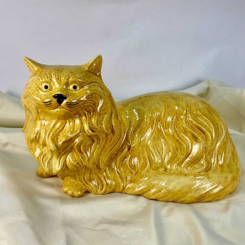 Life Size Vintage Light Brown Ceramic Cat