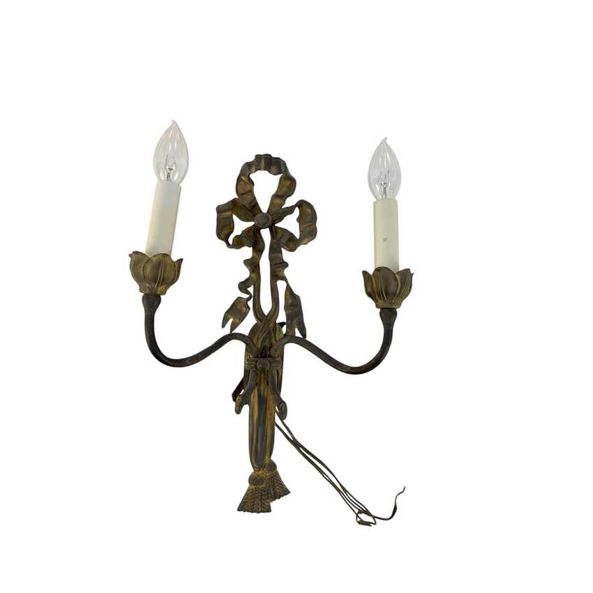Antique Ribbon Bow Wall Sconce, Decorative Metal Sconce Light, Vintage Chic Wall Lamp