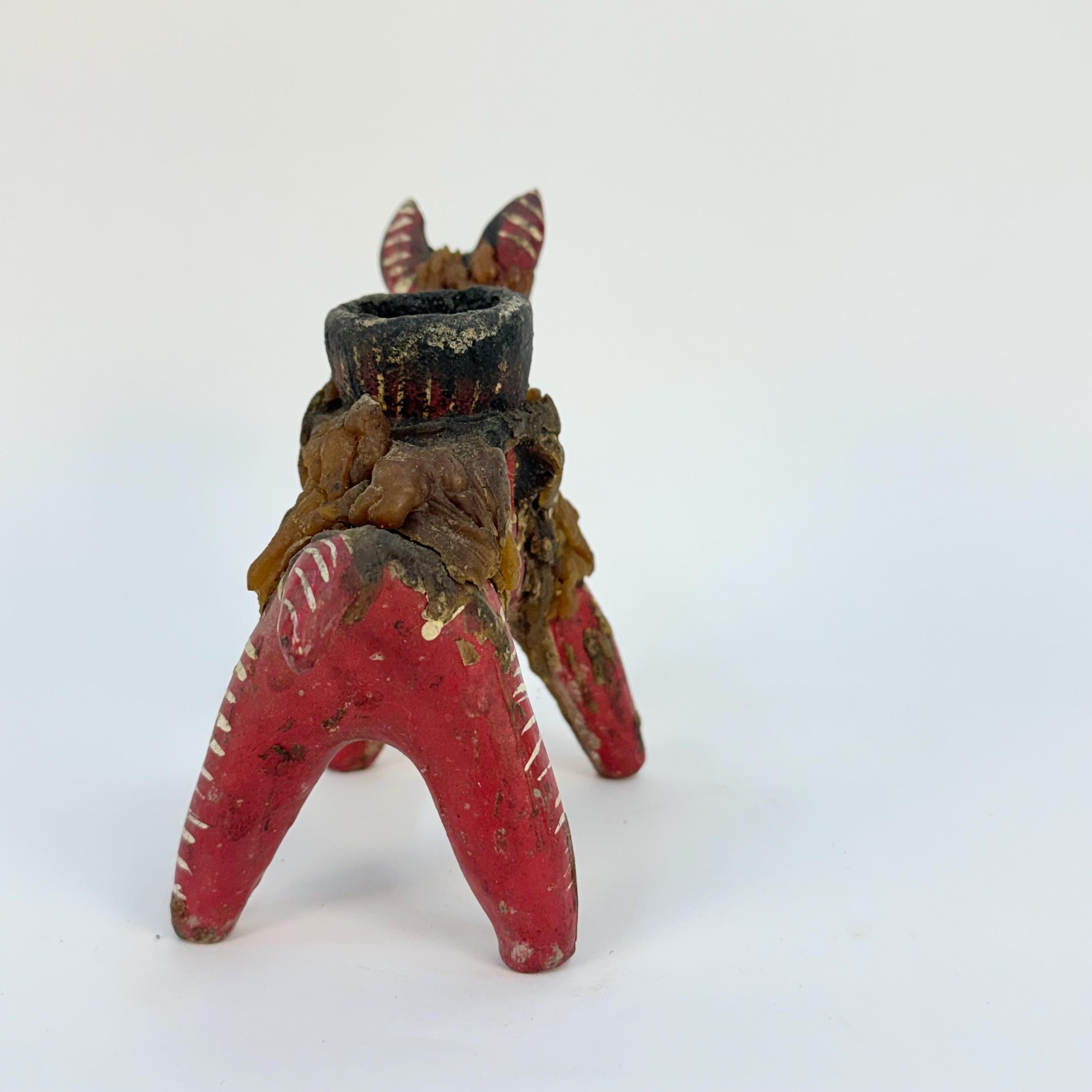 Vintage Alpaca Shaped Nahua Chililico Hidalgo Mexican Folk Art Candle Holder