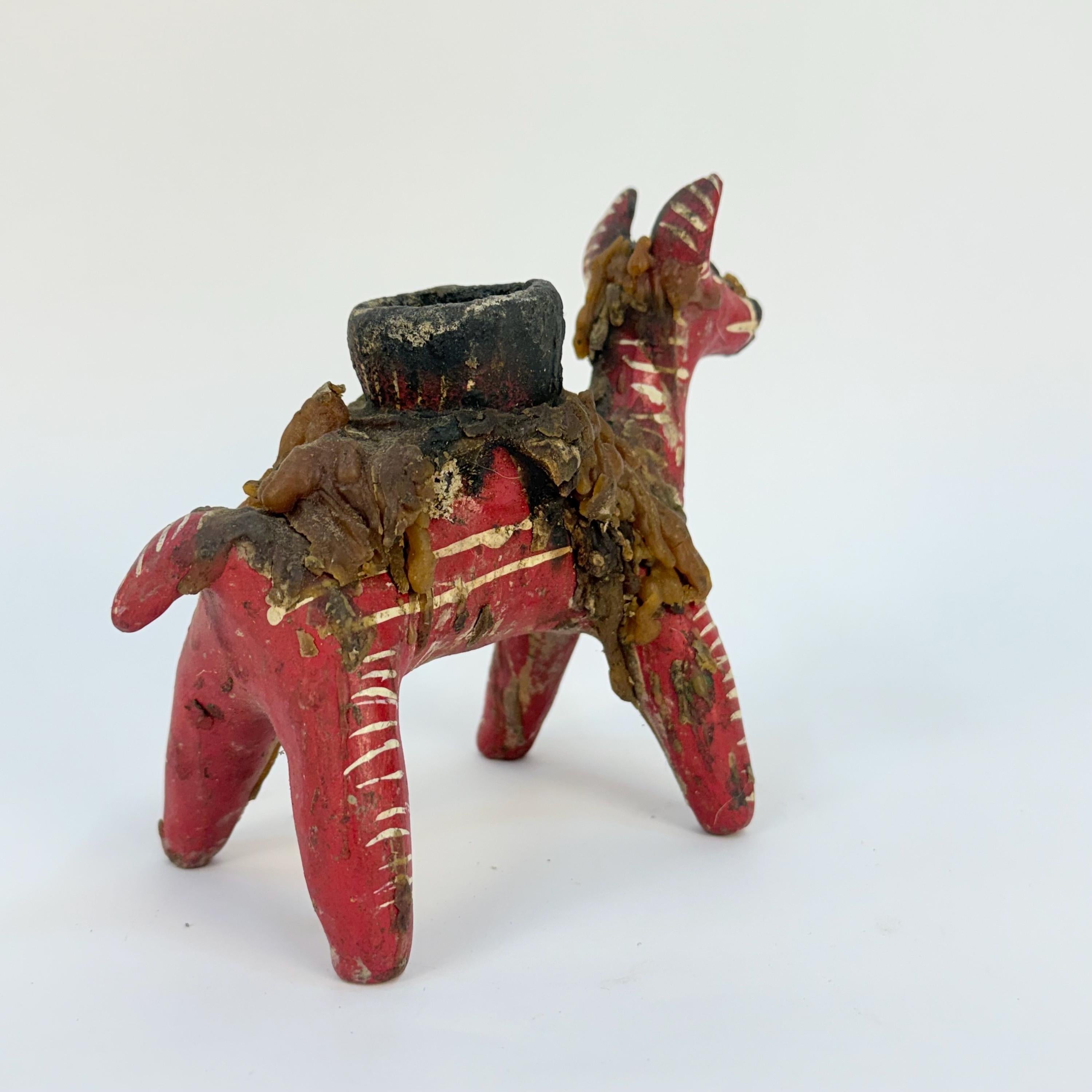 Vintage Alpaca Shaped Nahua Chililico Hidalgo Mexican Folk Art Candle Holder