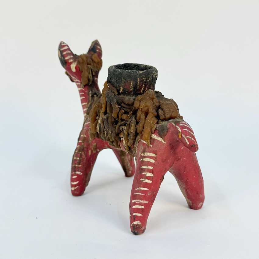 Vintage Alpaca Shaped Nahua Chililico Hidalgo Mexican Folk Art Candle Holder