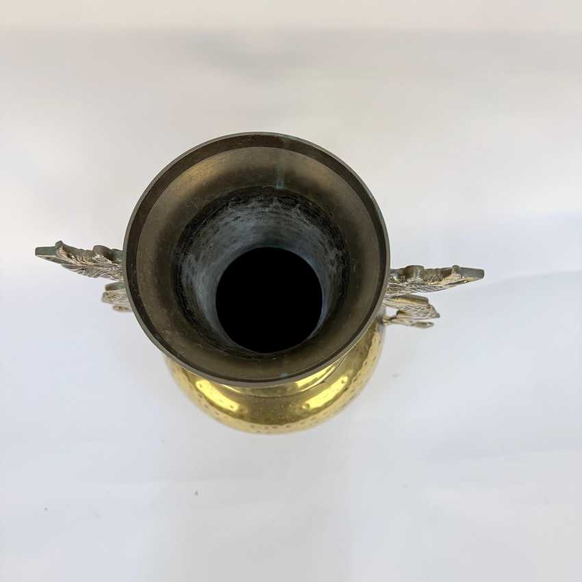 Hammered Brass Vase with Dragon Handles