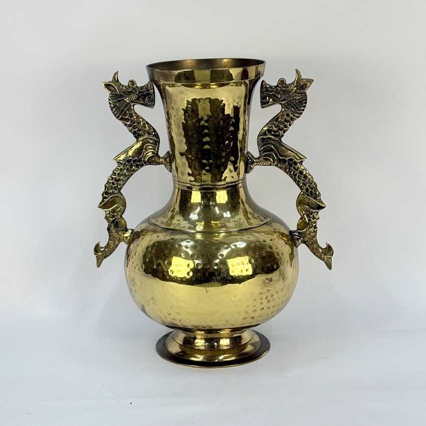 Hammered Brass Vase with Dragon Handles