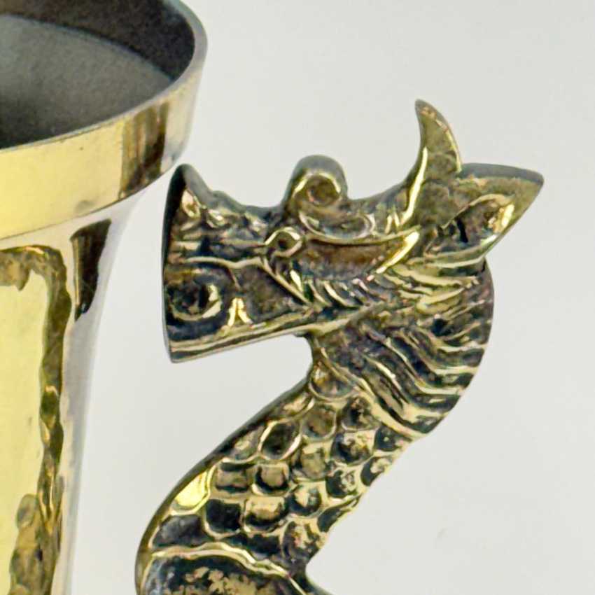 Hammered Brass Vase with Dragon Handles