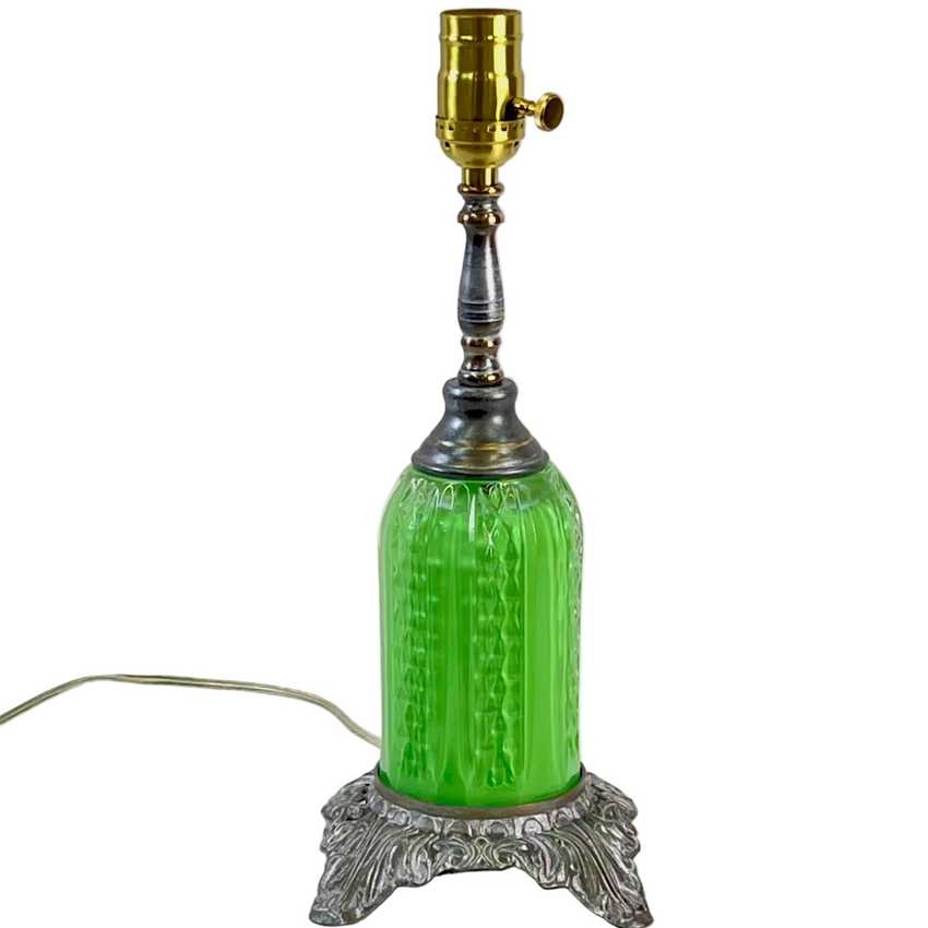 Yvette - Green Glass Quilted Diamonds Lamp, Small Green Table Lamp, Modern Geometric Green Lamp