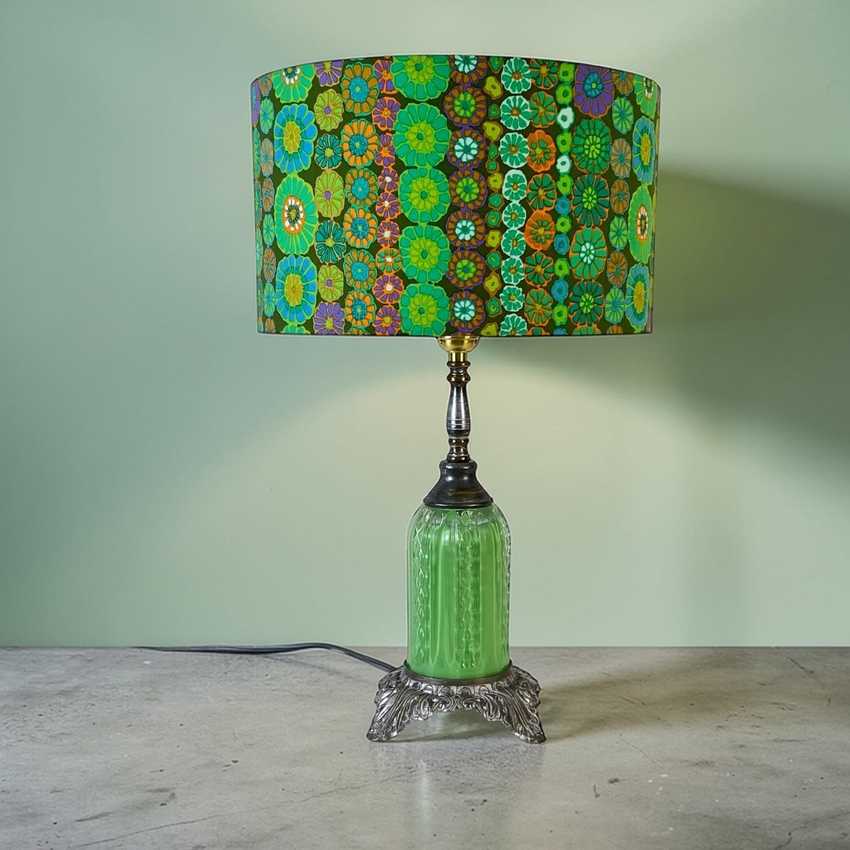 Yvette - Green Glass Quilted Diamonds Lamp, Small Green Table Lamp, Modern Geometric Green Lamp