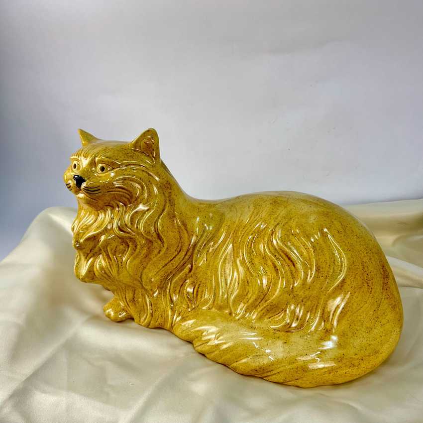 Life Size Vintage Light Brown Ceramic Cat
