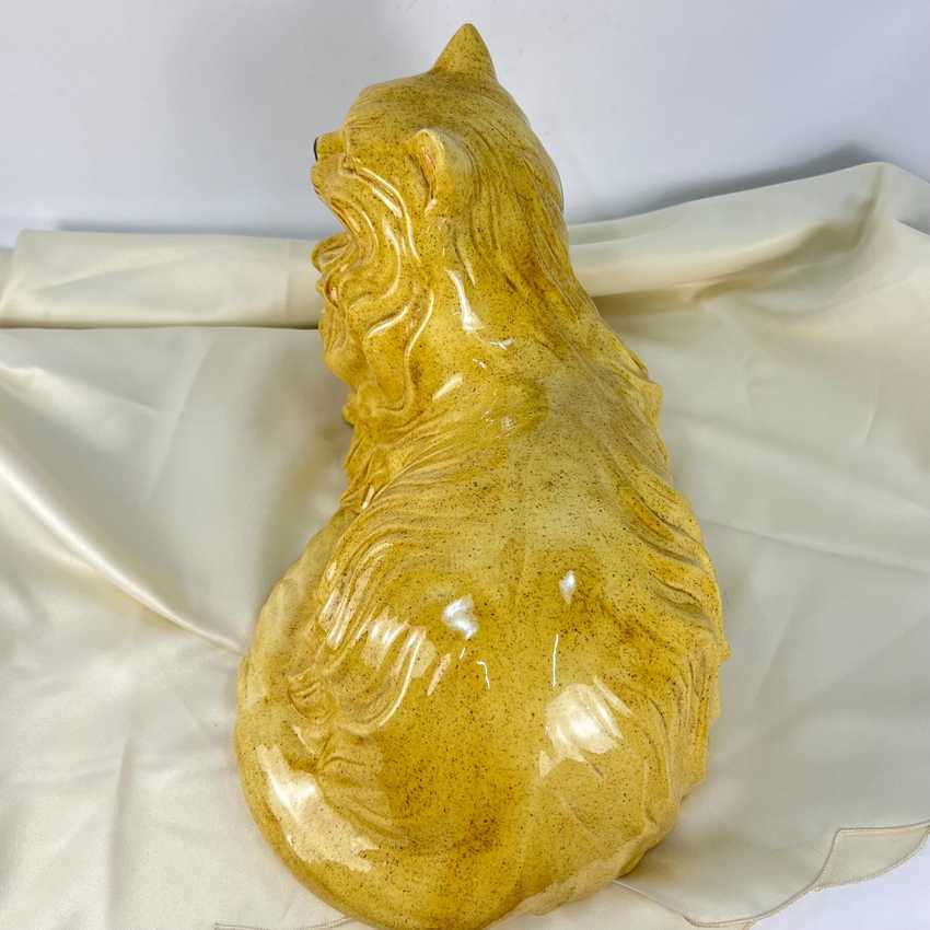 Life Size Vintage Light Brown Ceramic Cat