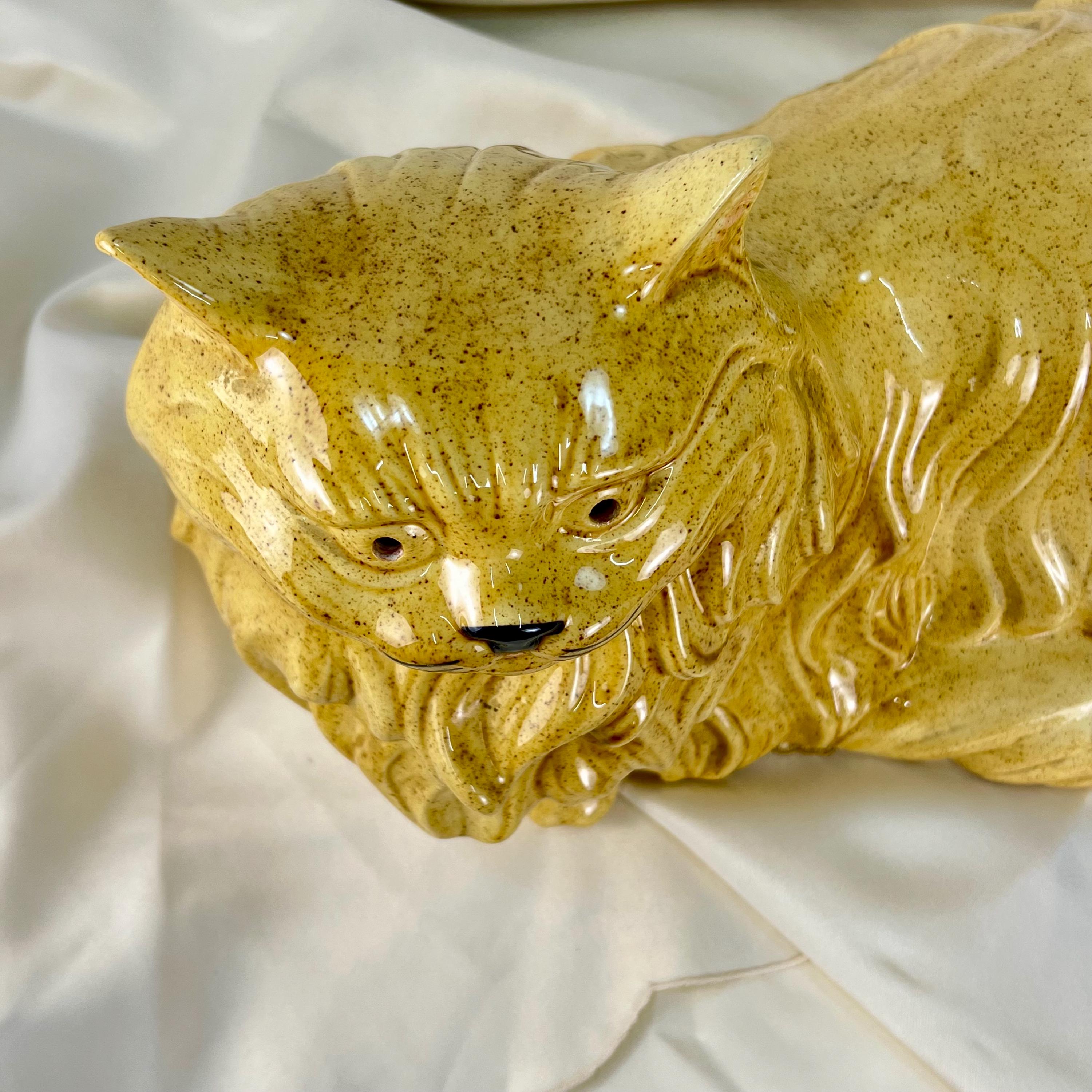 Life Size Vintage Light Brown Ceramic Cat