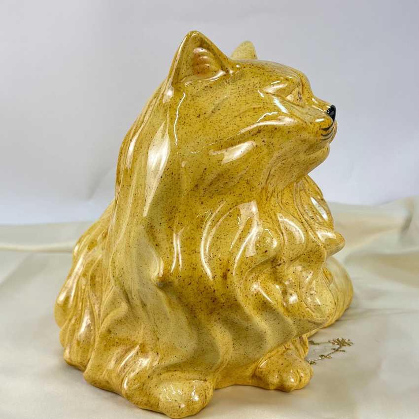 Life Size Vintage Light Brown Ceramic Cat