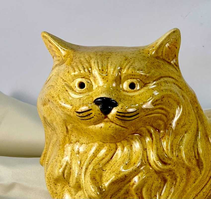 Life Size Vintage Light Brown Ceramic Cat