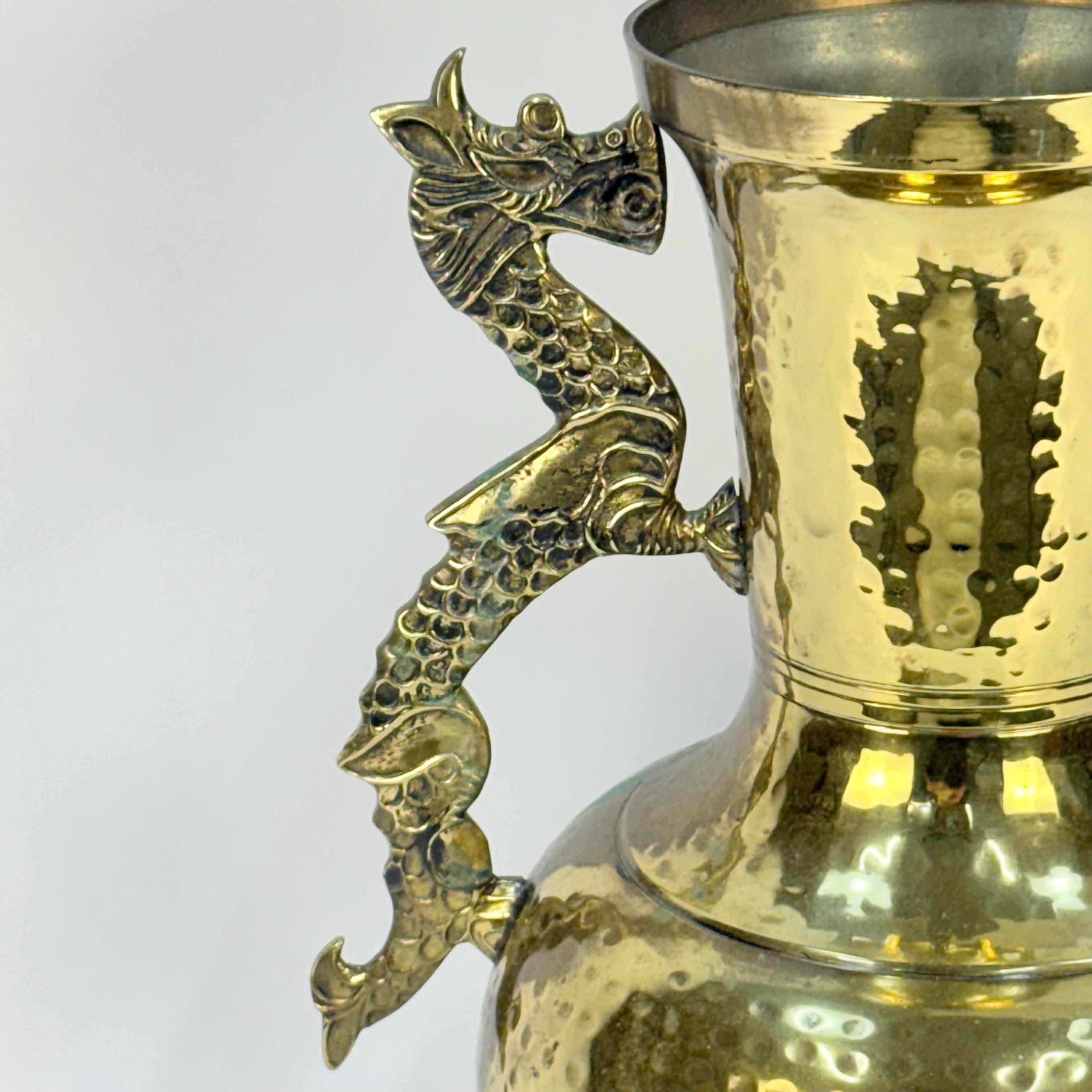 Hammered Brass Vase with Dragon Handles