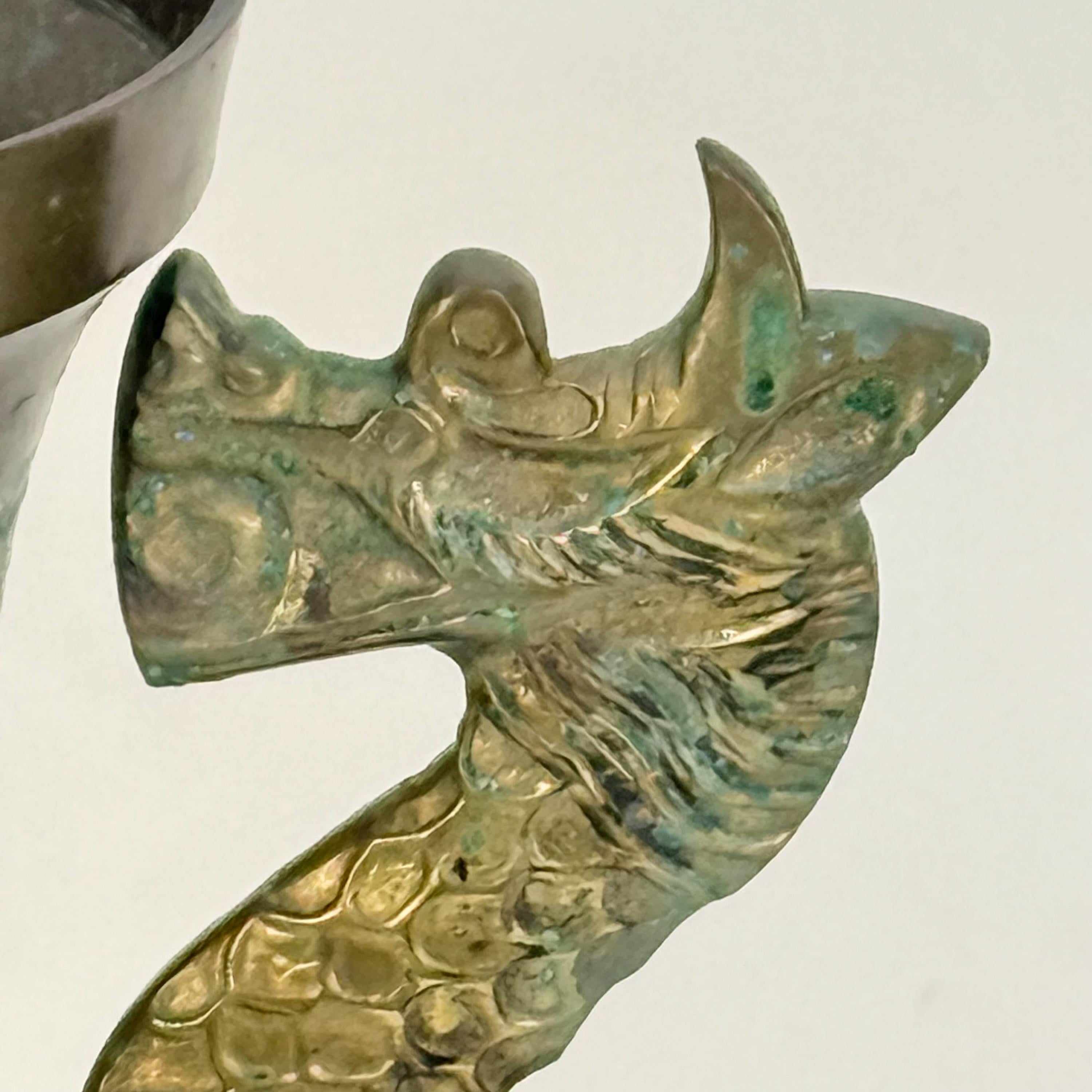 Hammered Brass Vase with Dragon Handles