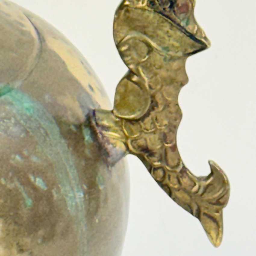 Hammered Brass Vase with Dragon Handles
