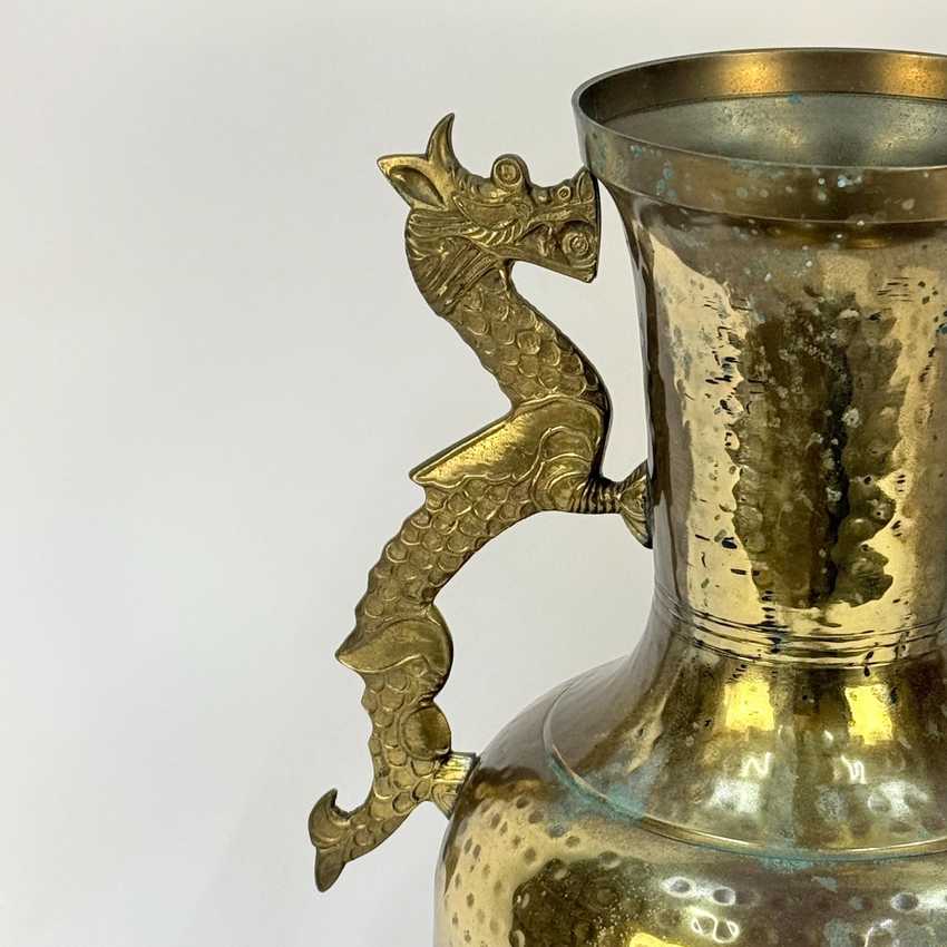 Hammered Brass Vase with Dragon Handles