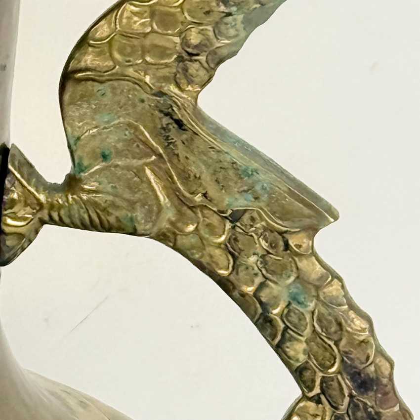 Hammered Brass Vase with Dragon Handles