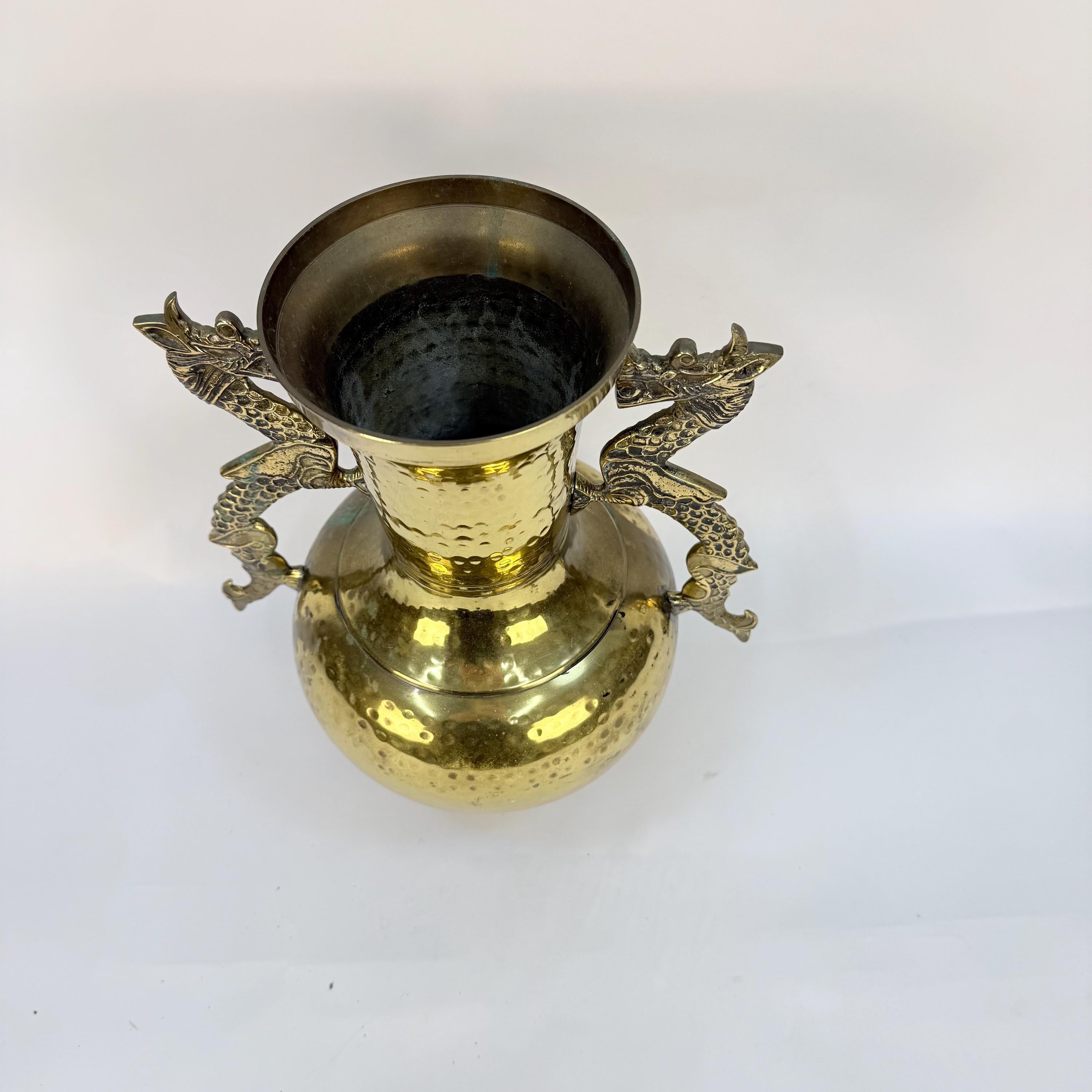 Hammered Brass Vase with Dragon Handles