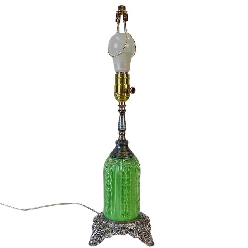Yvette - Green Glass Quilted Diamonds Lamp, Small Green Table Lamp, Modern Geometric Green Lamp
