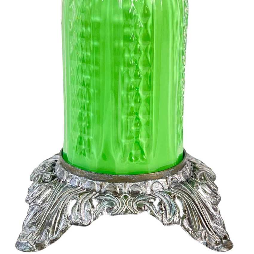 Yvette - Green Glass Quilted Diamonds Lamp, Small Green Table Lamp, Modern Geometric Green Lamp