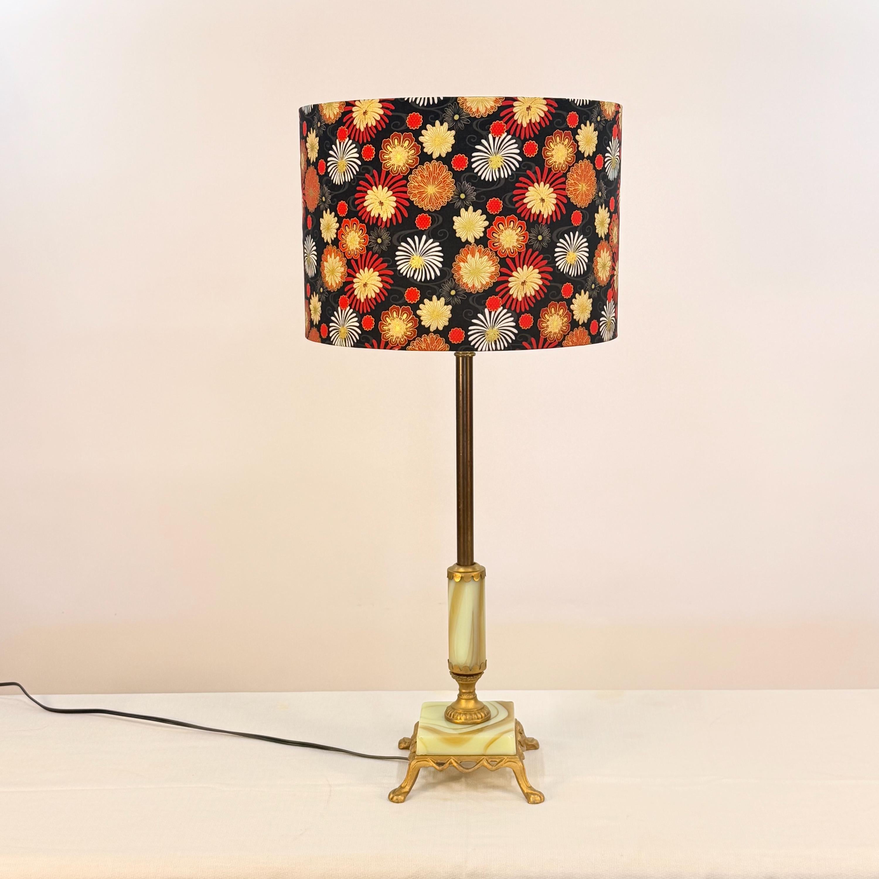 12” Drum Lamp Shade Covered in Red and Gold Fireworks on Black