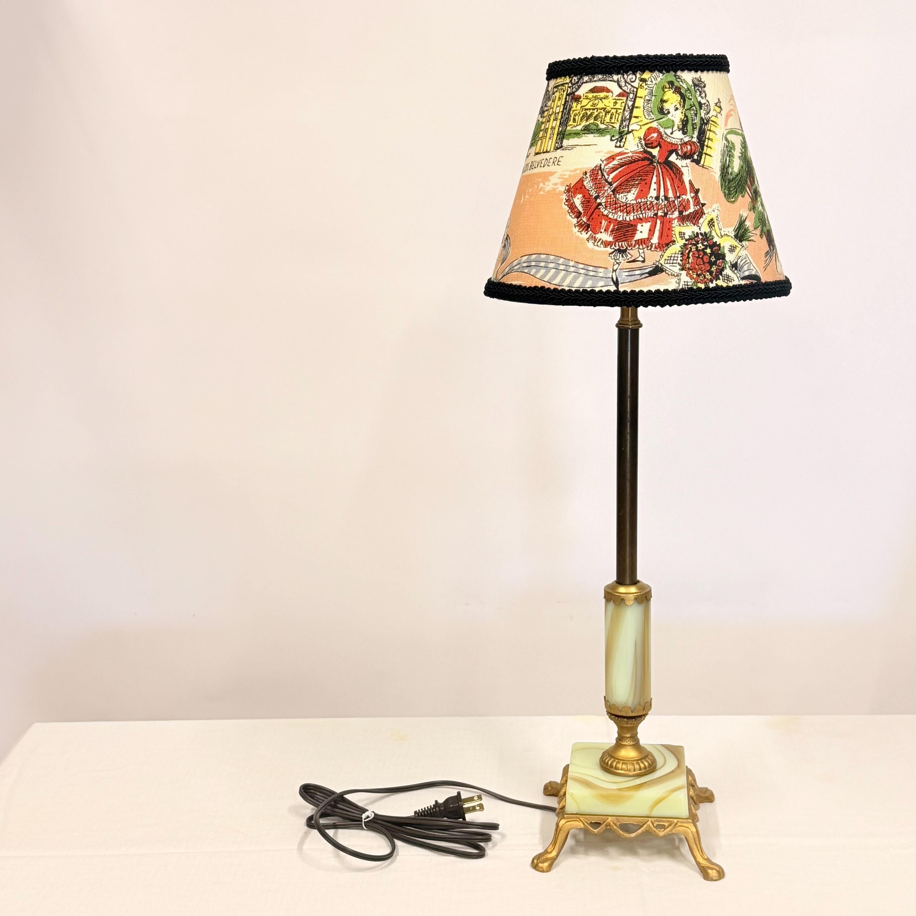 Small Empire Shade in Vintage German Textile, Black Trim