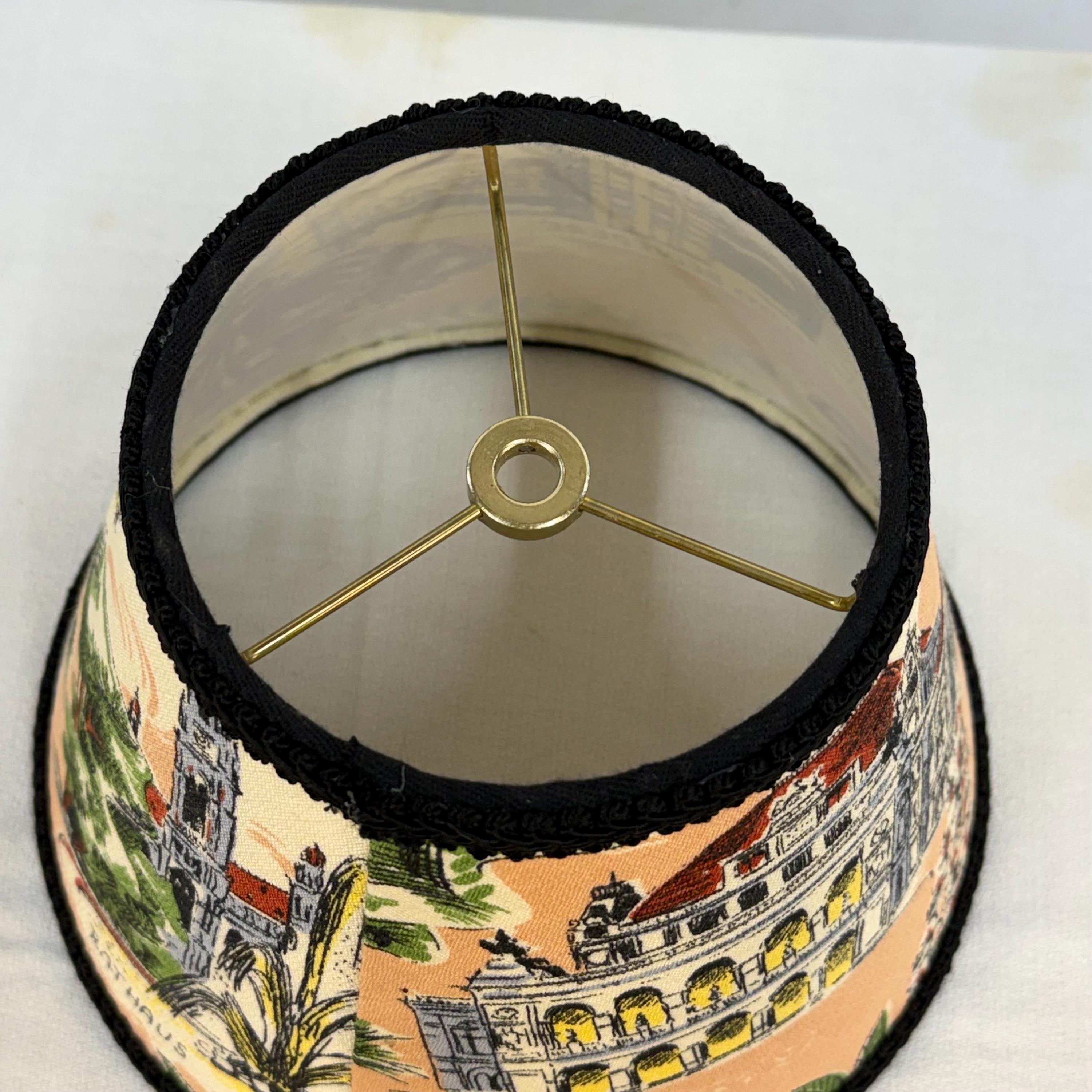 Small Empire Shade in Vintage German Textile, Black Trim