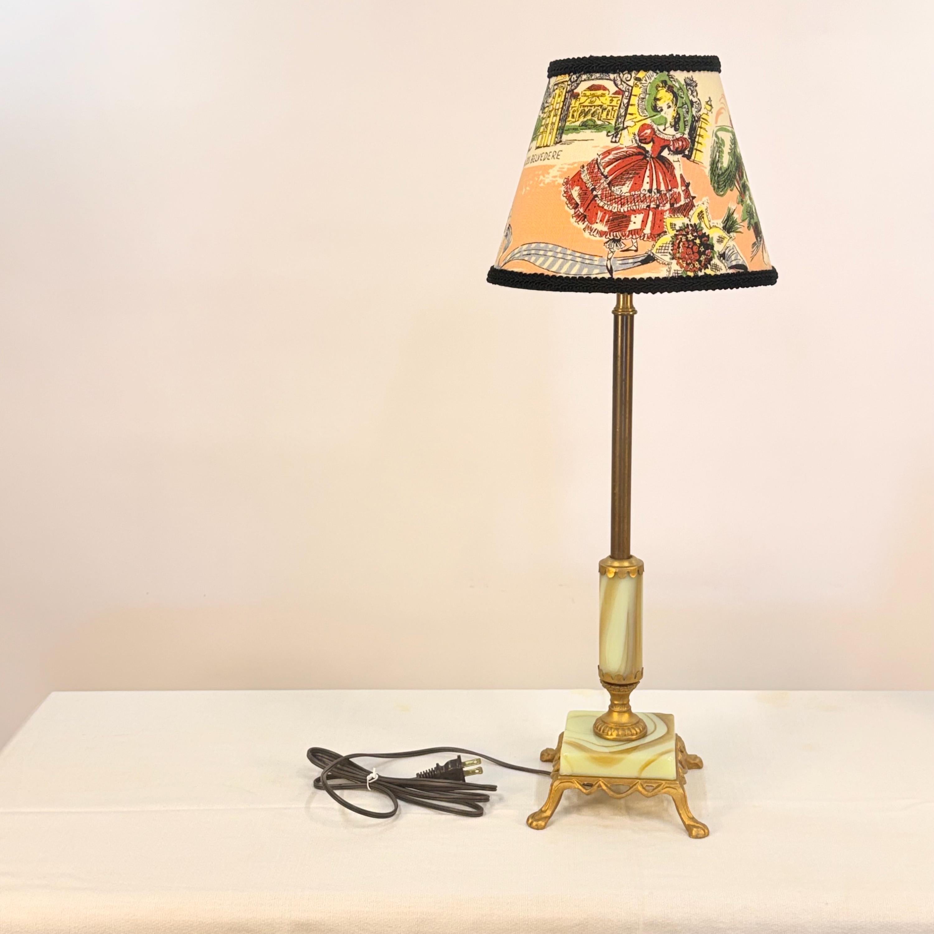 Small Empire Shade in Vintage German Textile, Black Trim