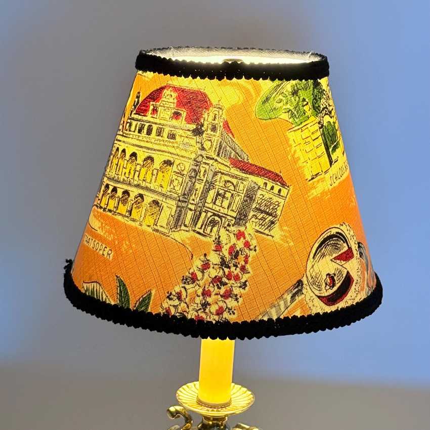 Small Empire Shade in Vintage German Textile, Black Trim