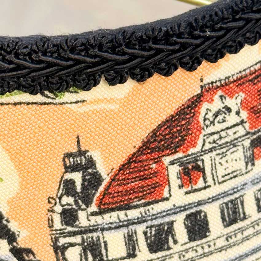 Small Empire Shade in Vintage German Textile, Black Trim