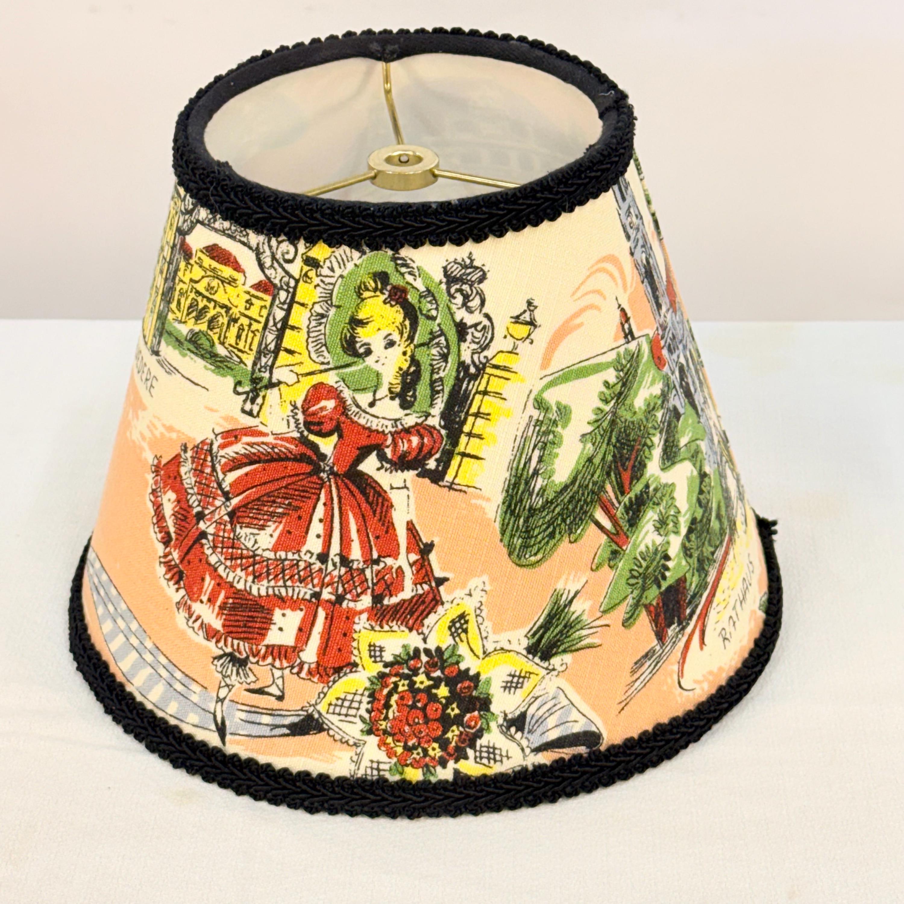 Small Empire Shade in Vintage German Textile, Black Trim