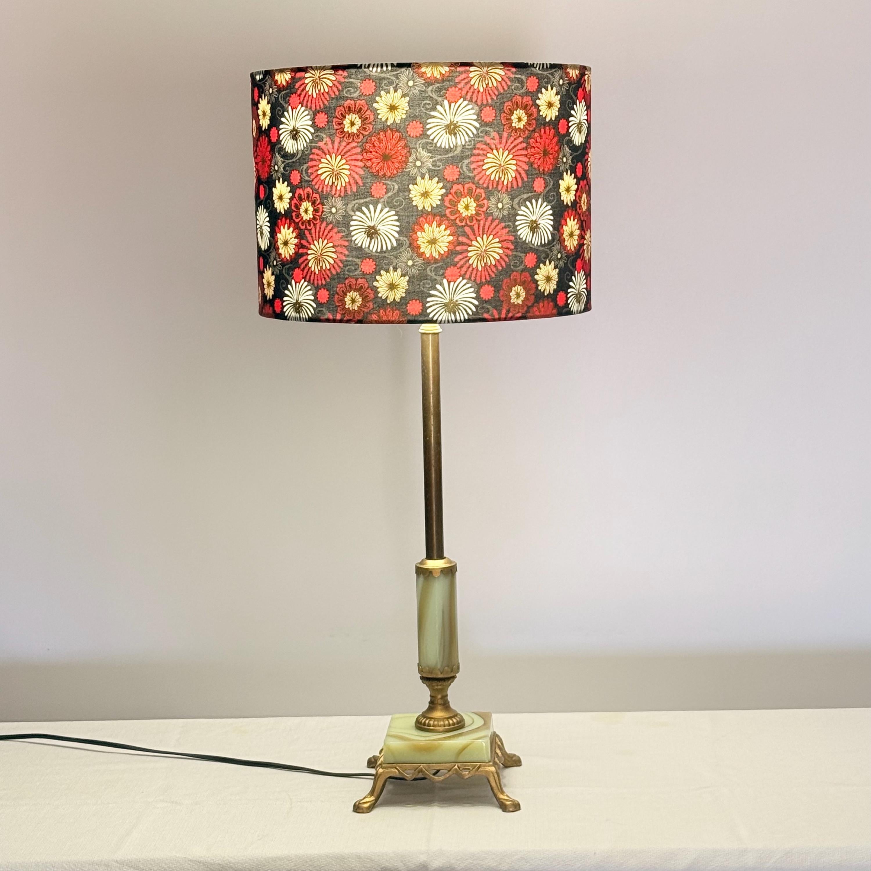 12” Drum Lamp Shade Covered in Red and Gold Fireworks on Black