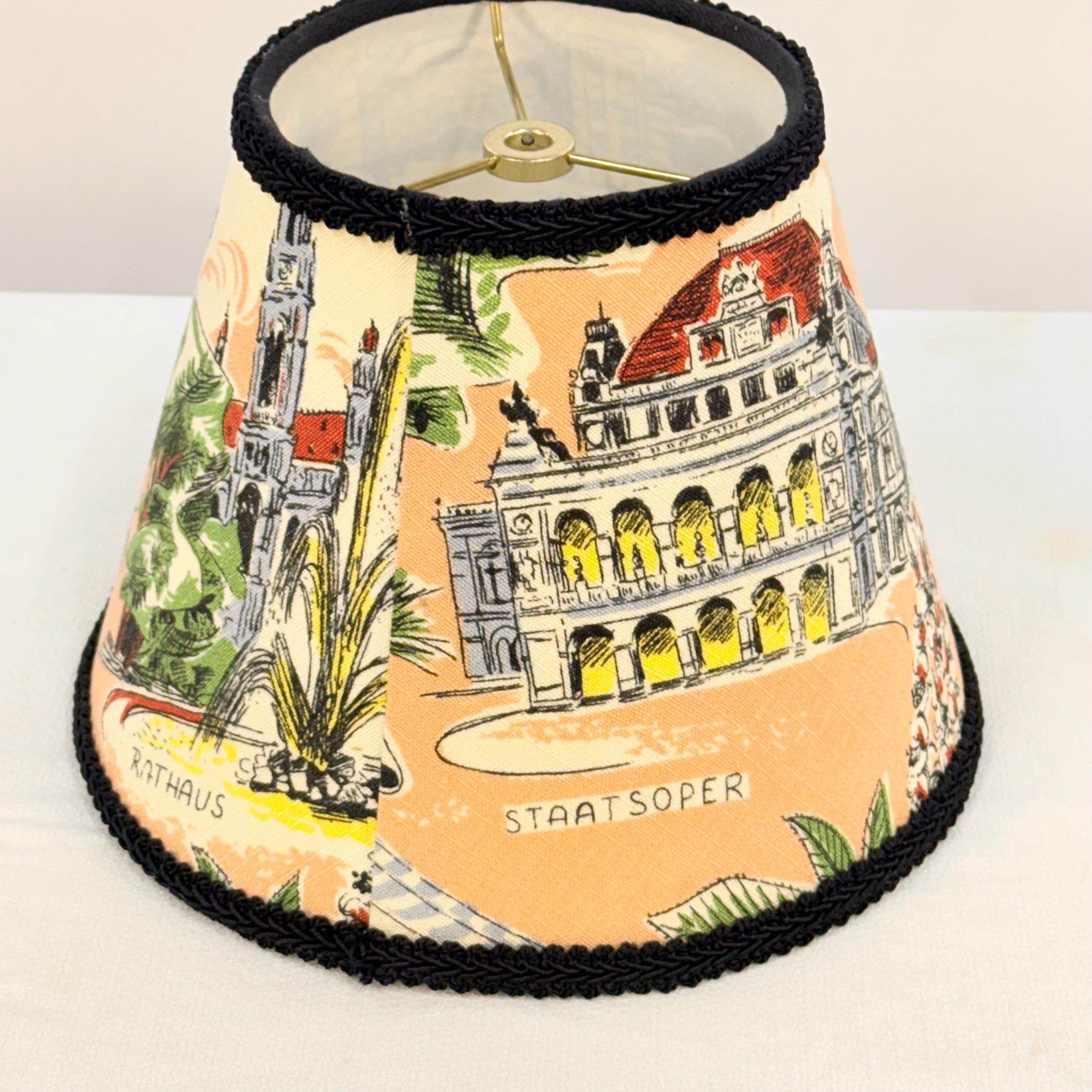 Small Empire Shade in Vintage German Textile, Black Trim