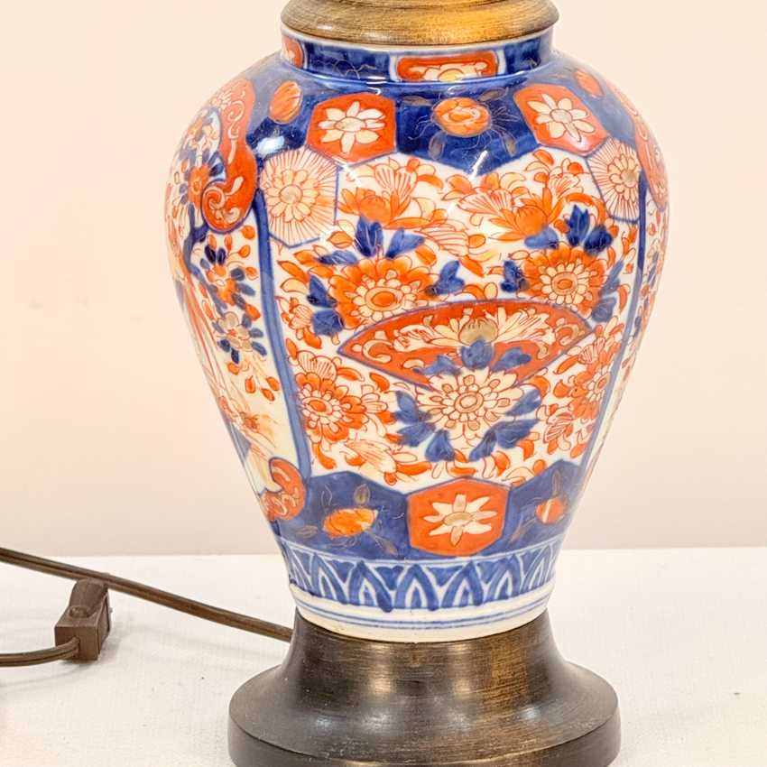 Blue and Orange Vintage Imari Ginger Jar Lamp, Patterned Decorative Home Decor Lamp, Chinoiserie Traditional Vintage Lamp