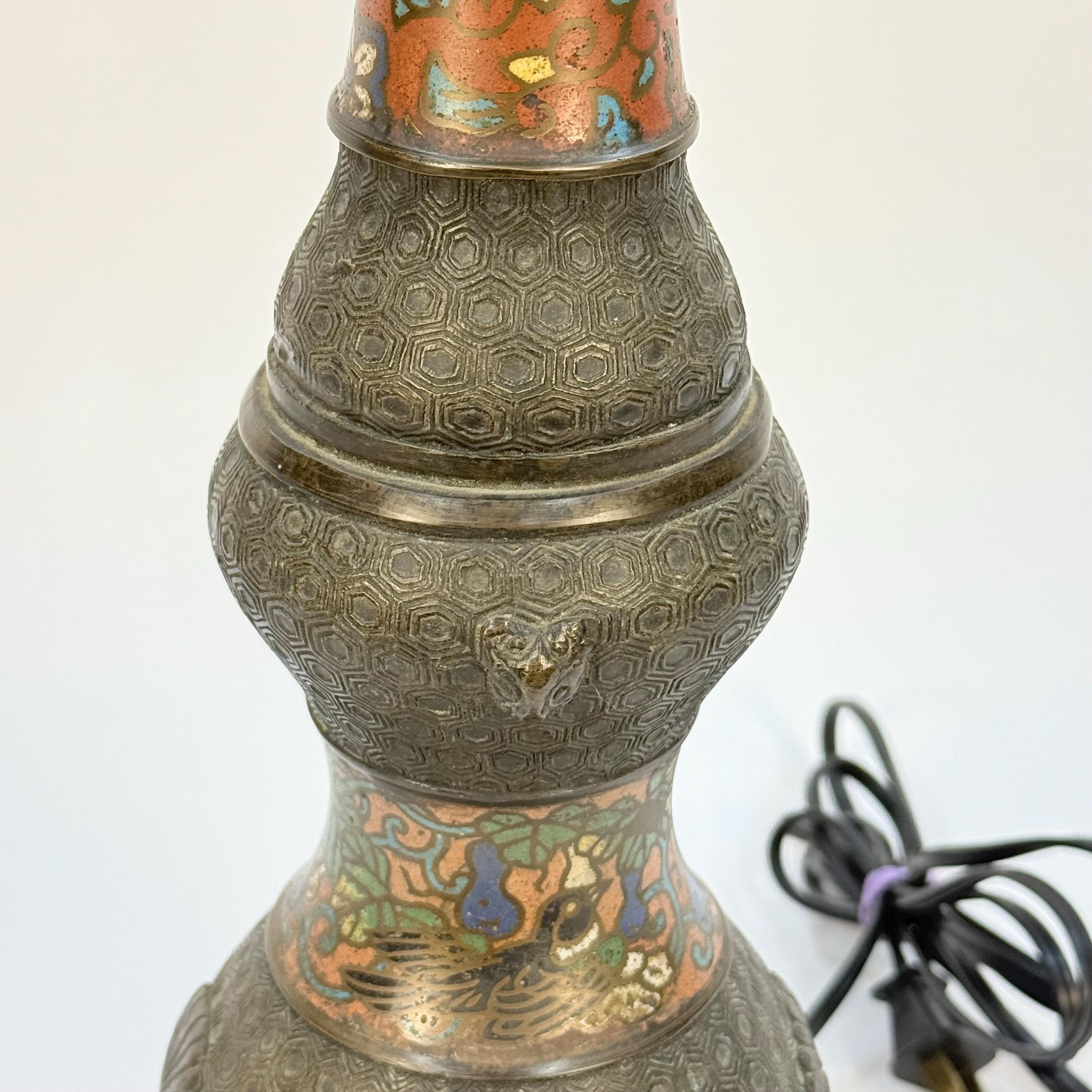 Antique Tall Champlevé Lamp
