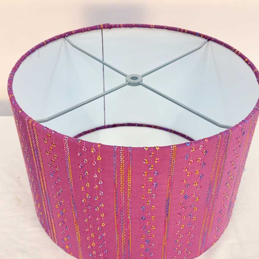14 inch Drum Lampshade, Purple Embroidered | Custom Sizes Available