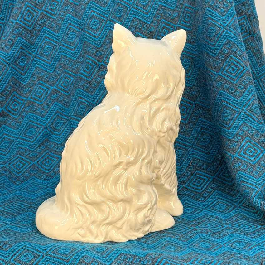 Life Size Vintage Sitting White Ceramic Cat