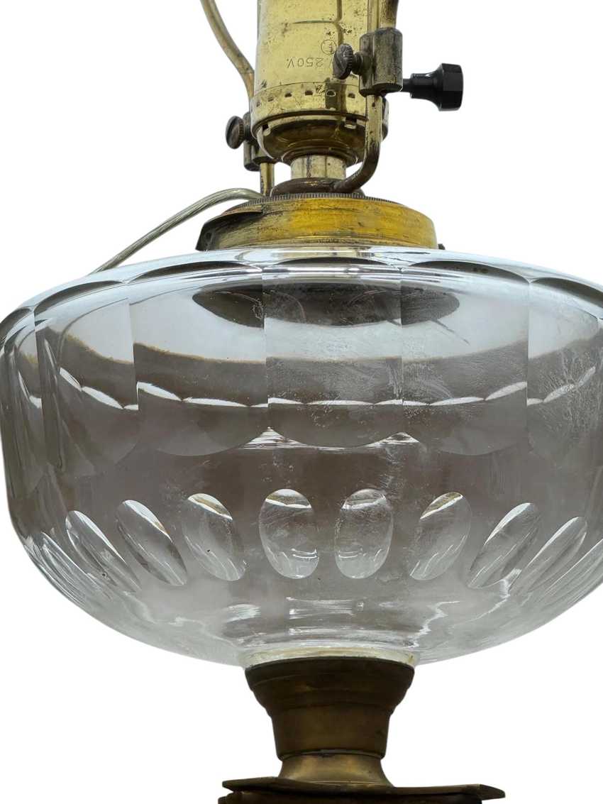 Tall Green Onyx Kerosene Lamp, Brass Electrified Onyx Lamp, Vintage Brass Lamp