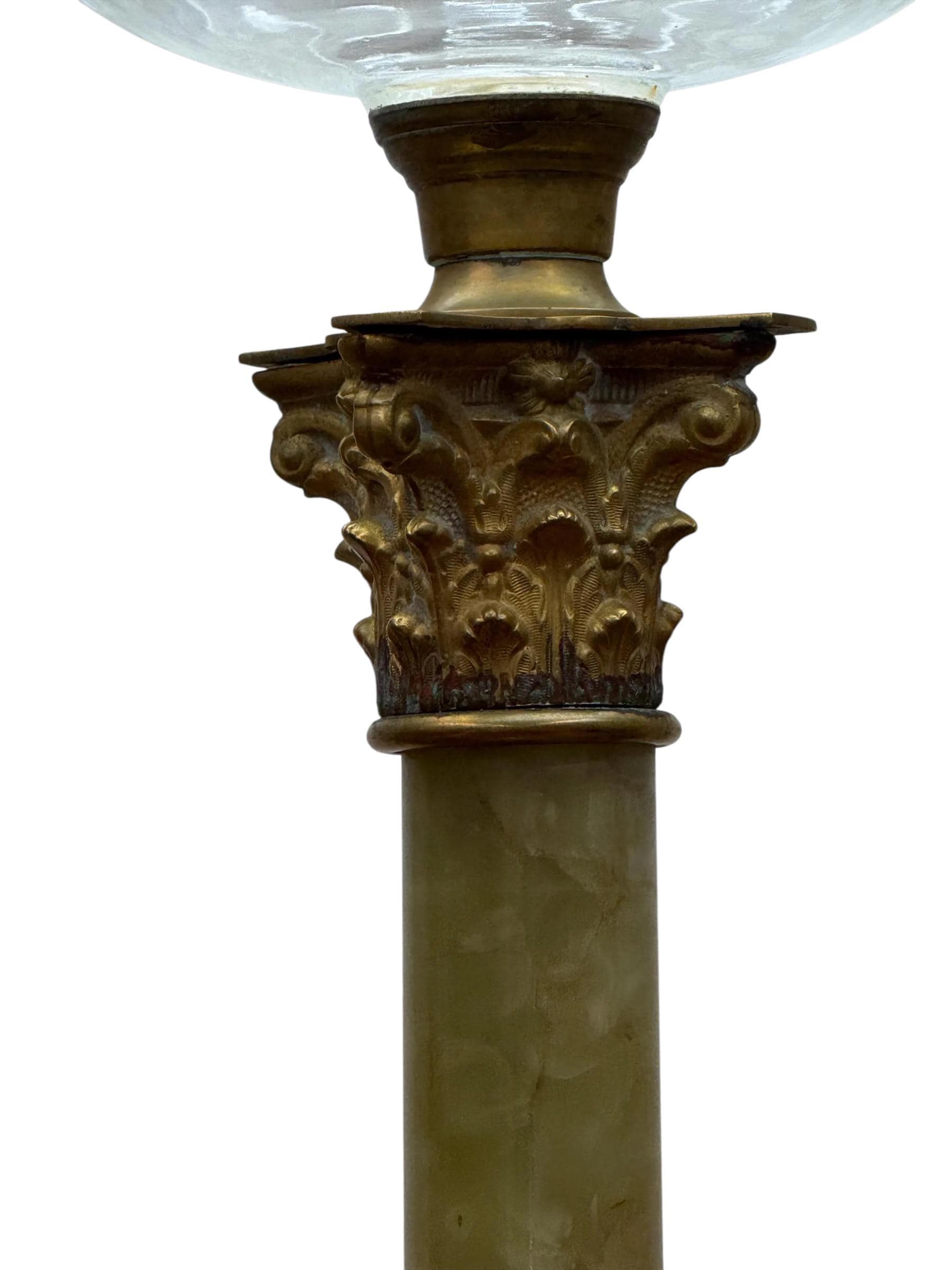 Tall Green Onyx Kerosene Lamp, Brass Electrified Onyx Lamp, Vintage Brass Lamp